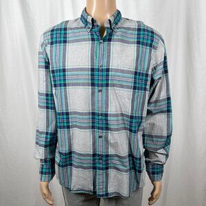 J.Crew Mens Large Gray Green Plaid 2-Ply 100% Cotton Long Sleeve Button-Up Shirt